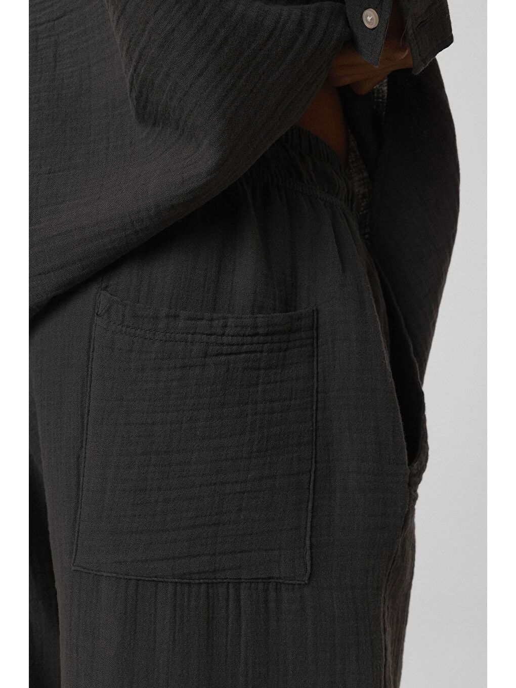 Baggy Fit Müslin Keten Pantolon Antrasit-4