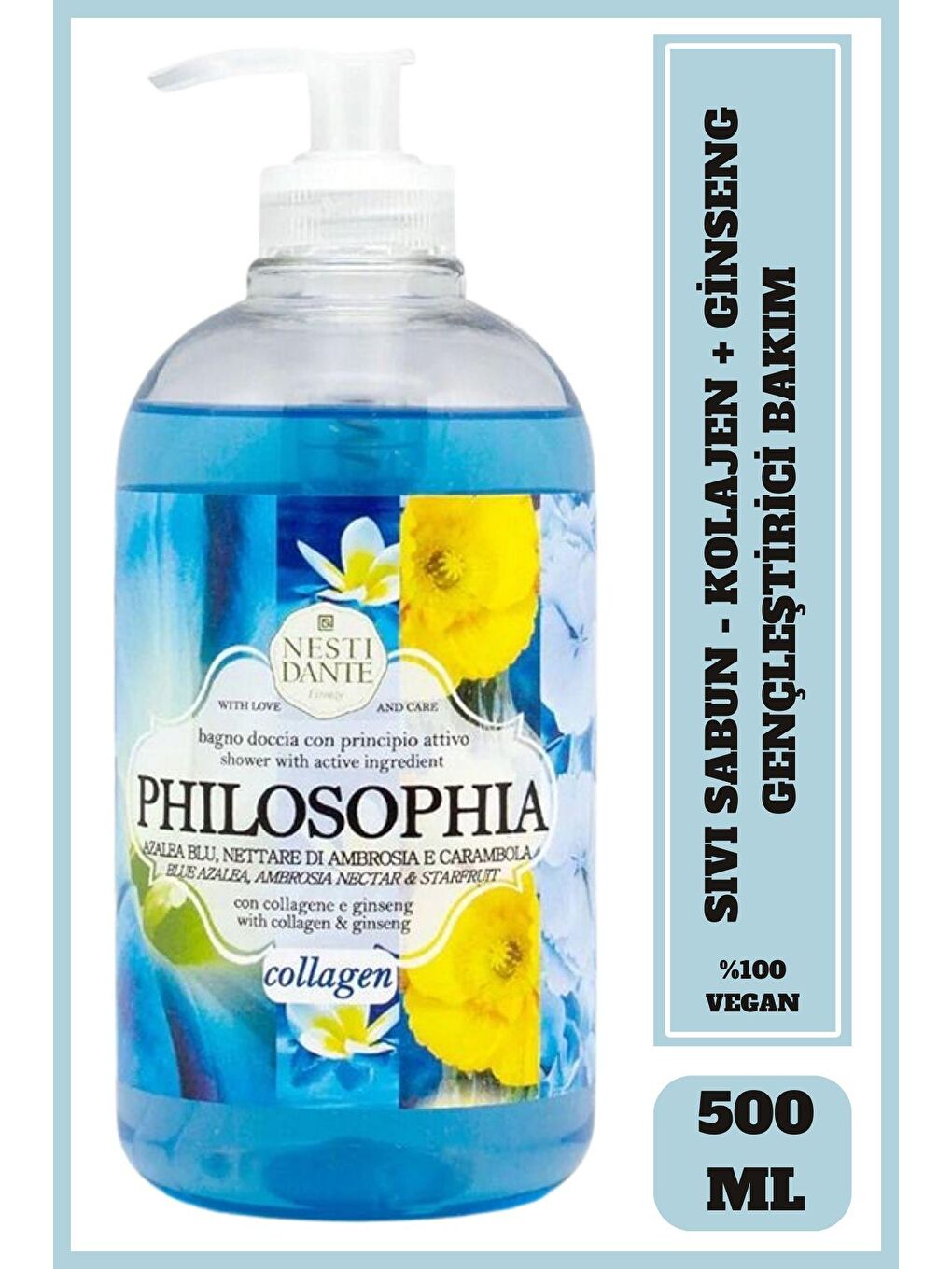 Nesti Dante Renksiz Sıvı Sabun Philosophia Kolajen İçerikli Besleyici Vegan Bakım 500 ml