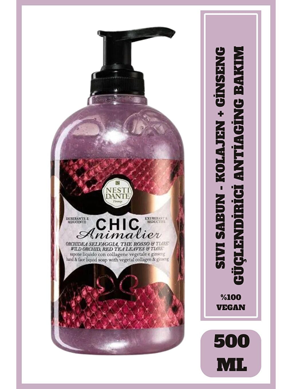 Nesti Dante Renksiz Chic Animalier Red Pyton Kolajen ve Ginseng Güçlendirici ve Antiaging Sıvı Sabun 500 Ml