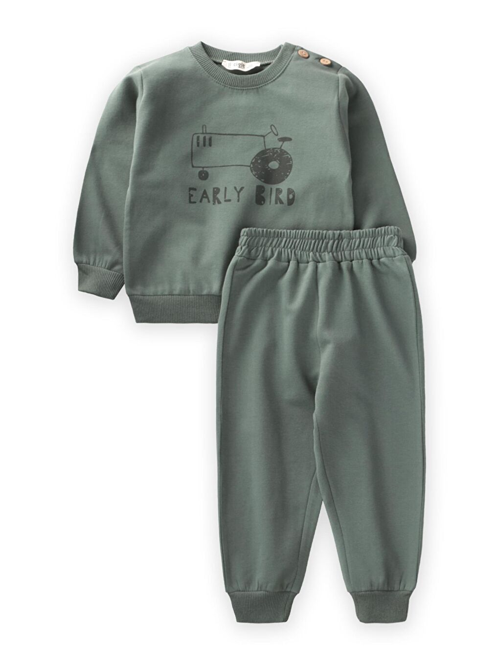 Early Bırd Baskılı Sweatshirt Takım 1-5 Yaş Haki Yeşil