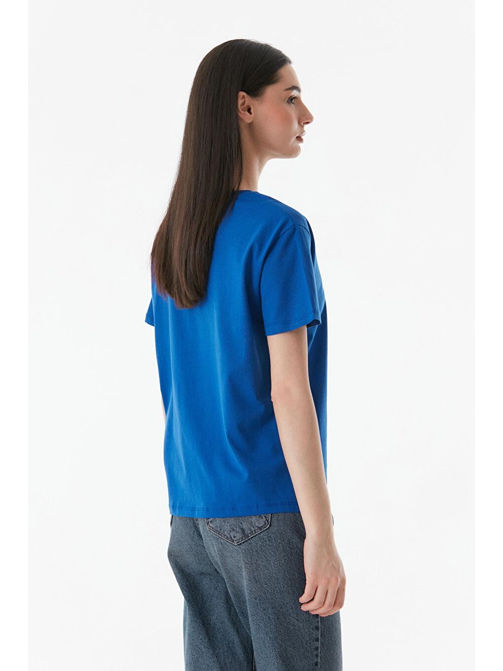 Mavi Los Angeles Nakışlı Bisiklet Yaka Oversize Tişört-3