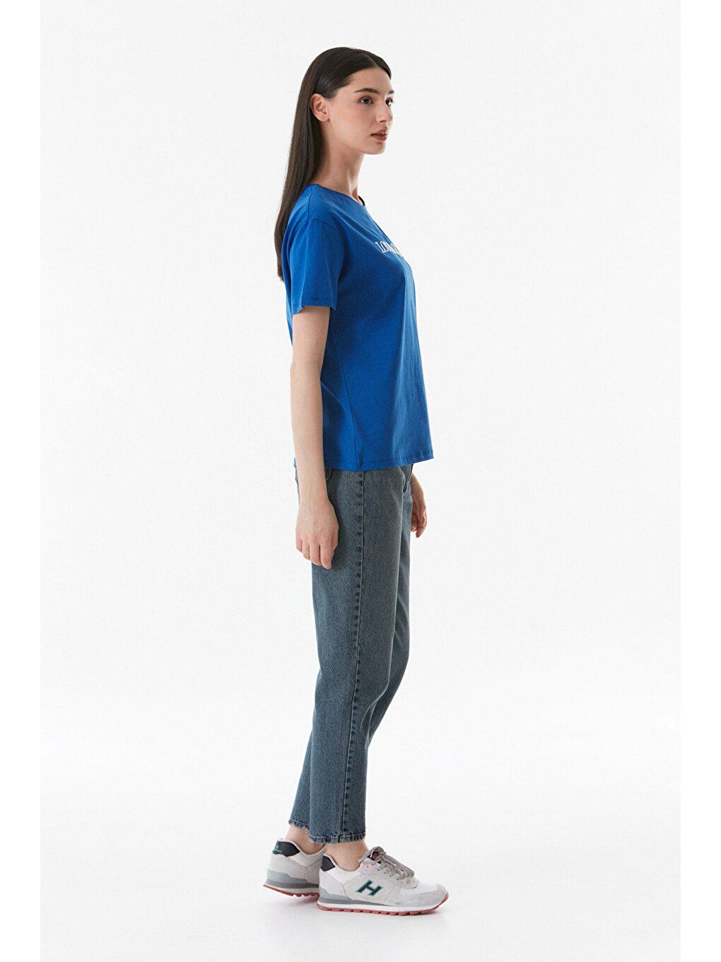 Mavi Los Angeles Nakışlı Bisiklet Yaka Oversize Tişört-4