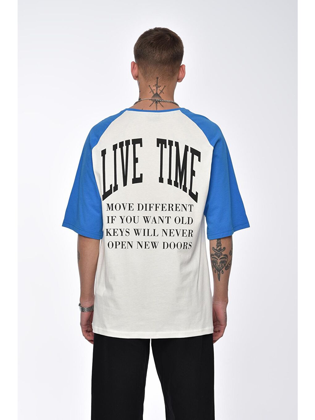Mavi Saks Live Time Baskılı Oversize Tişört-1