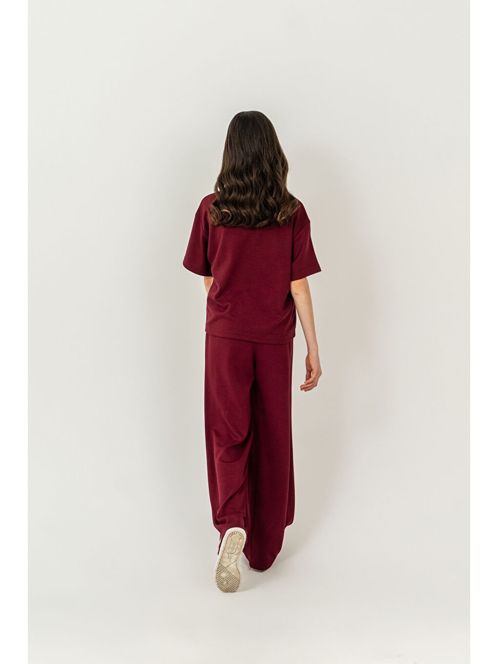 Bordo Fairy Light Nakışlı Alt Sağ Sol Bacak Garnili Kız Çocuk Alt Üst Eşofman Takımı-3