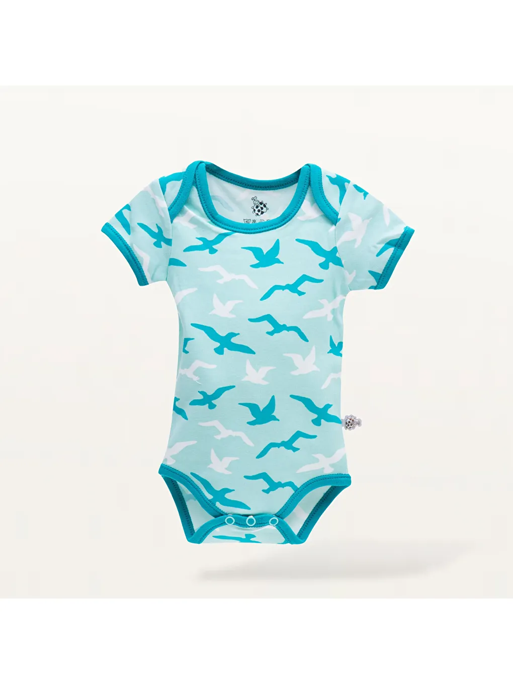 Turna 2'li Bebek Zıbın Kısa Kollu Organik Beyaz-Turkuaz-1