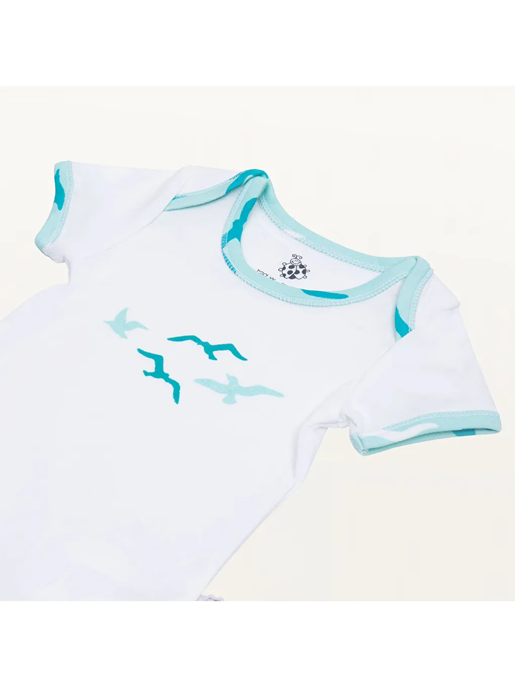 Turna 2'li Bebek Zıbın Kısa Kollu Organik Beyaz-Turkuaz-3