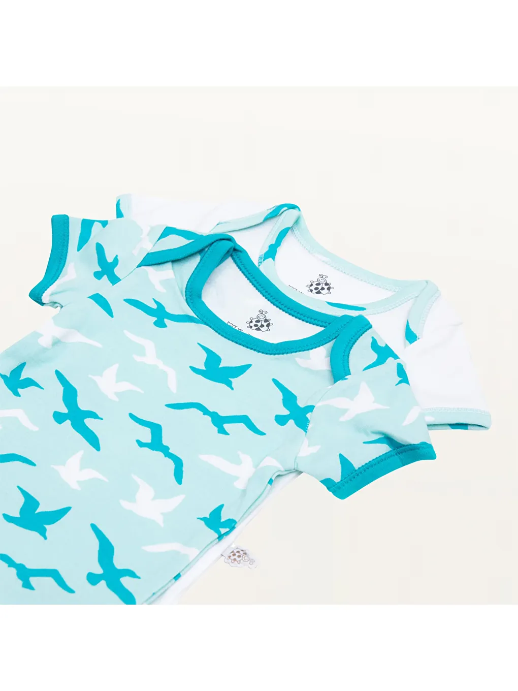 Turna 2'li Bebek Zıbın Kısa Kollu Organik Beyaz-Turkuaz-5