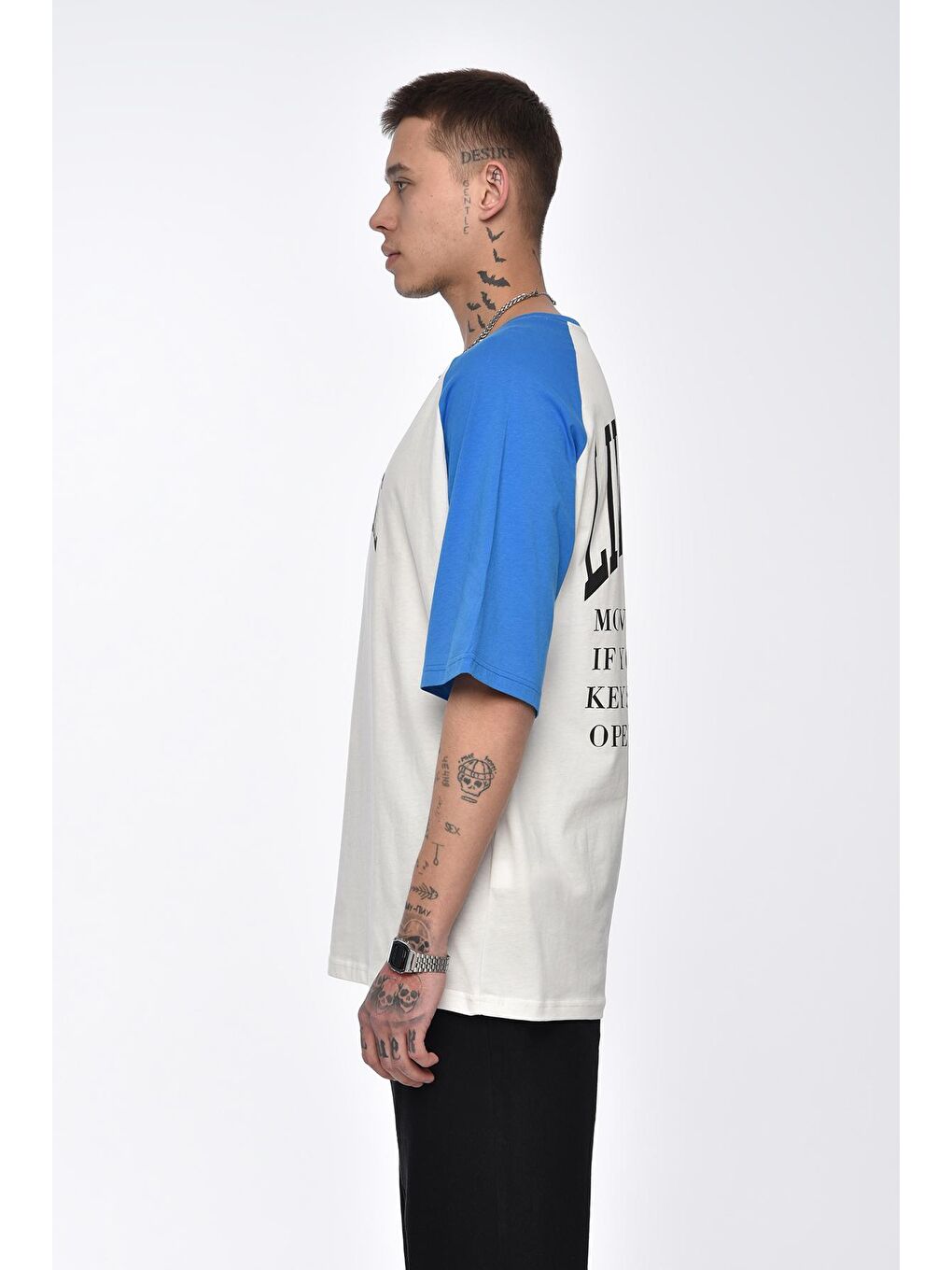 Mavi Saks Live Time Baskılı Oversize Tişört-3