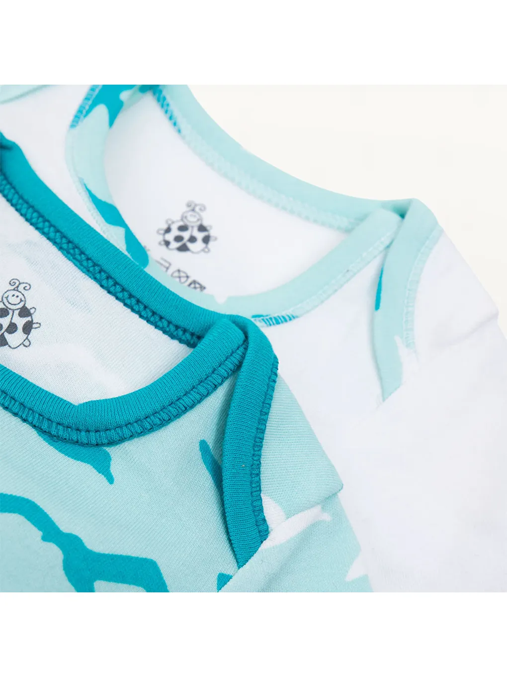Turna 2'li Bebek Zıbın Kısa Kollu Organik Beyaz-Turkuaz-7