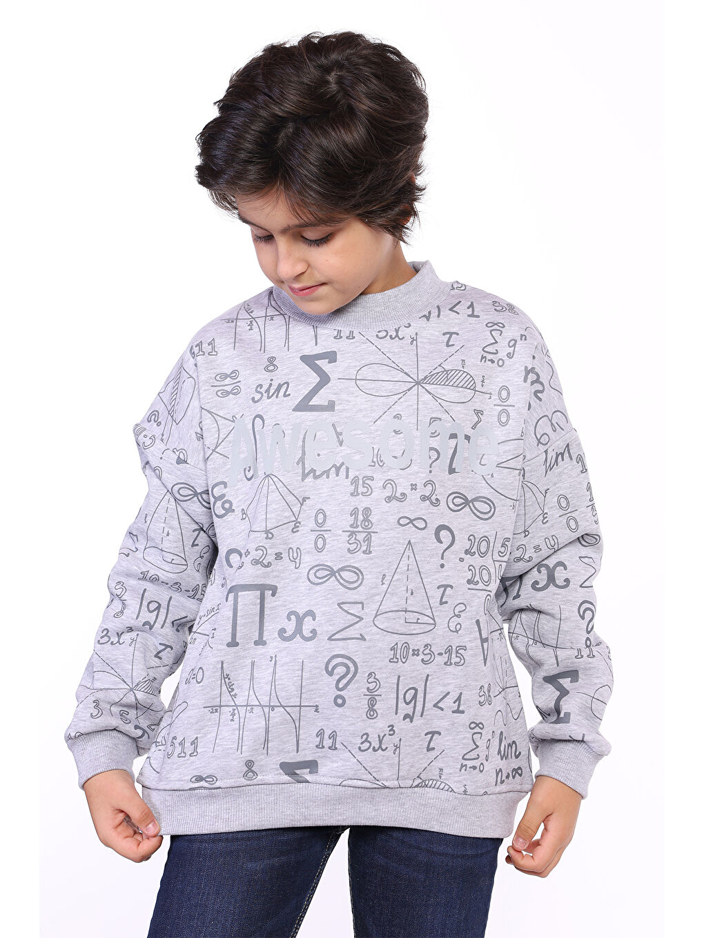 Toontoykids Gri Erkek Çocuk Awesome Baskılı Sweatshirt