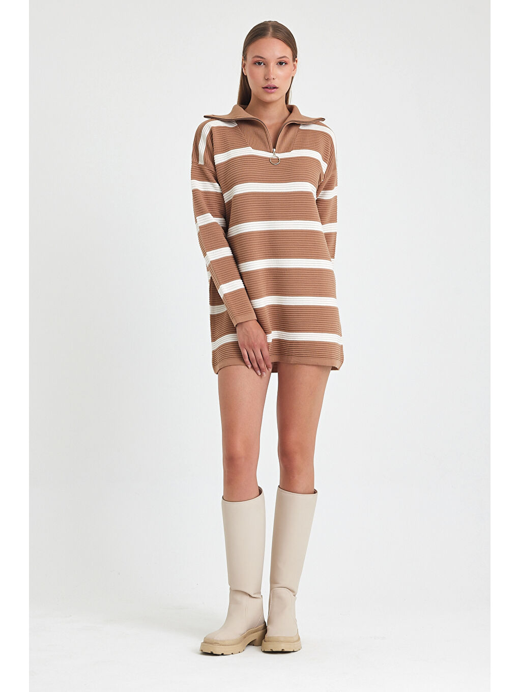 Kahverengi Kadın Triko Kazak 3088-1