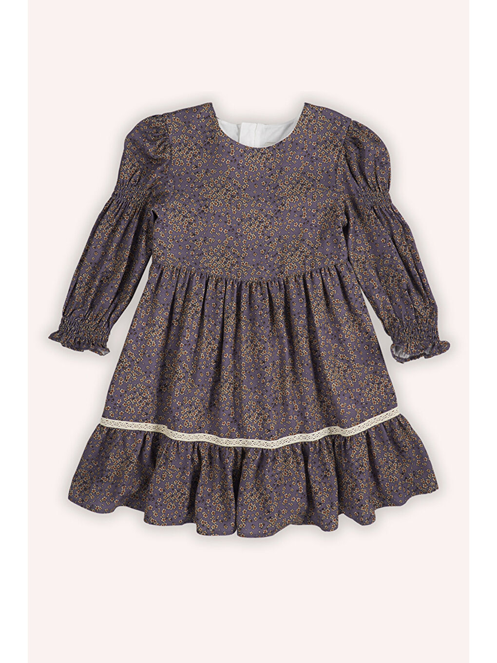 Mor Kız Çocuk Desenli Elbise-5