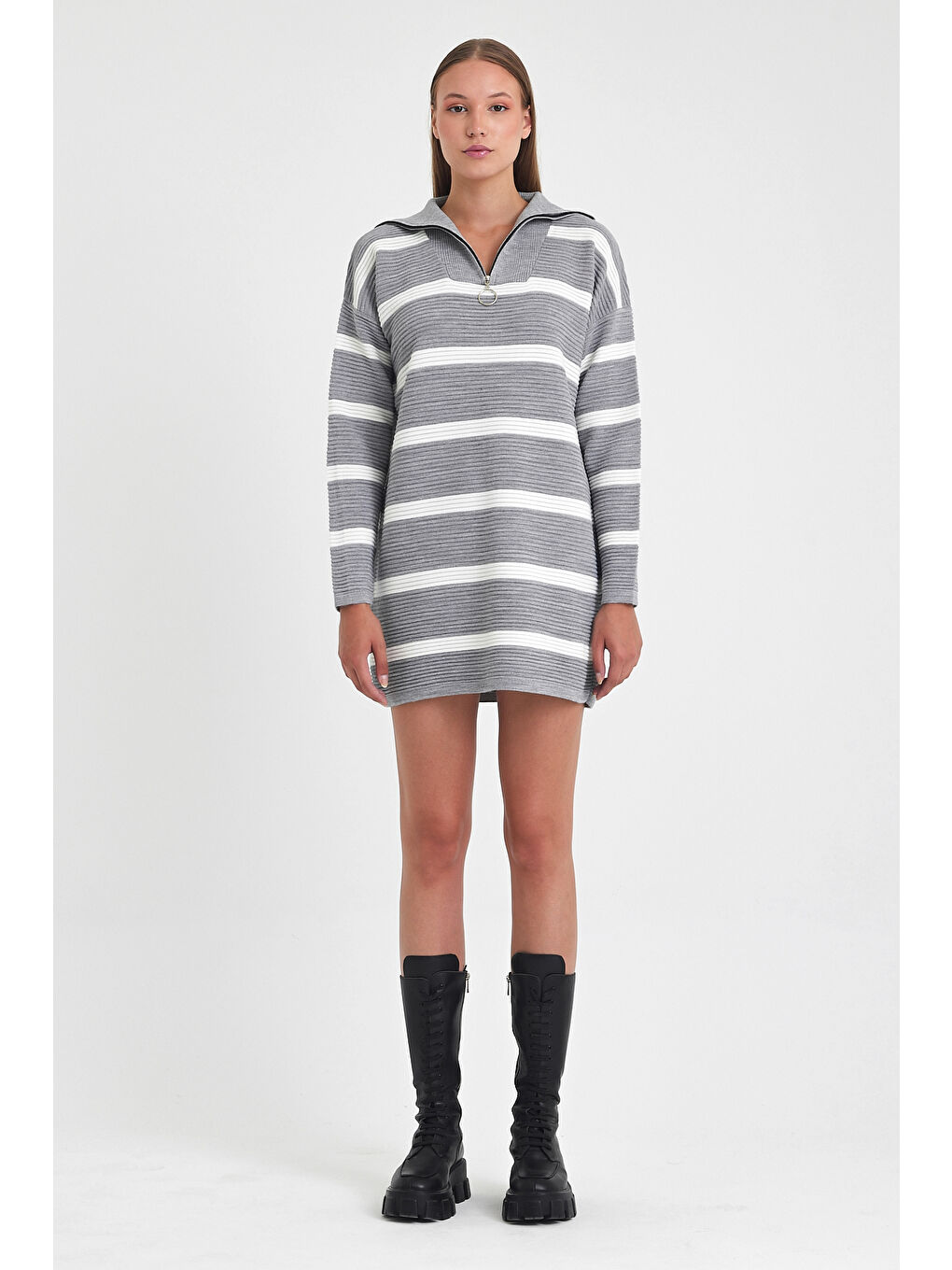 Gri Kadın Triko Kazak 3088-1