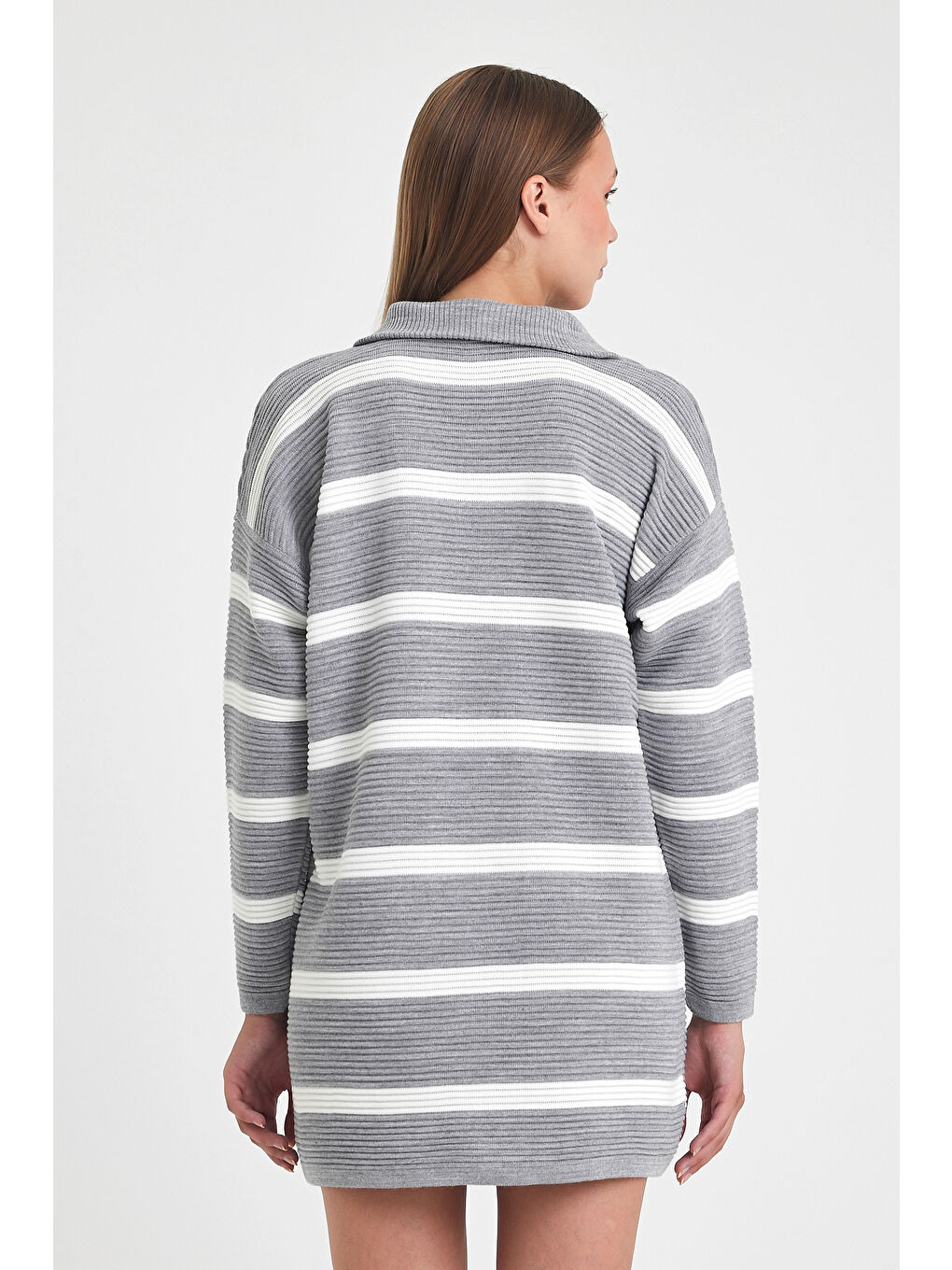 Gri Kadın Triko Kazak 3088-3