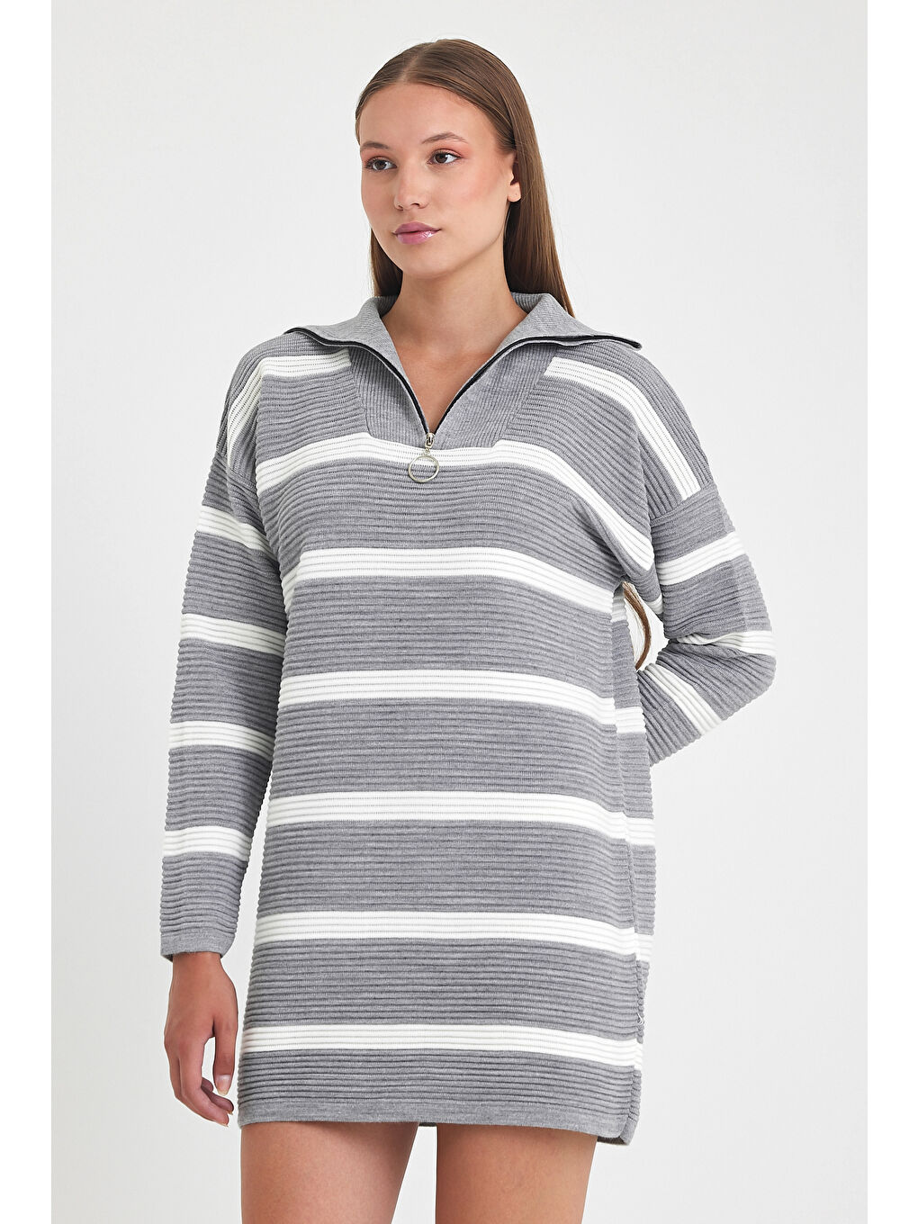 Gri Kadın Triko Kazak 3088-4