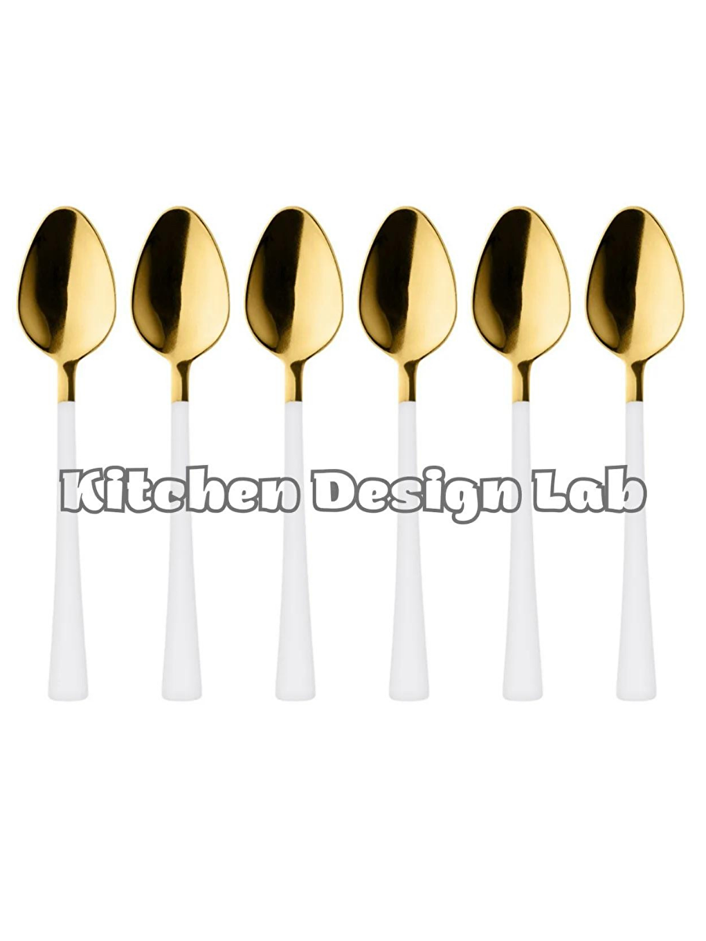 Kitchen Design Lab Beyaz Parlak Gold Beyaz Çay Ve Kahve Kaşığı 6 Adet, Kutulu,18/10 Paslanmaz Çelik 6 Kişilik Çay Kaşığı Seti