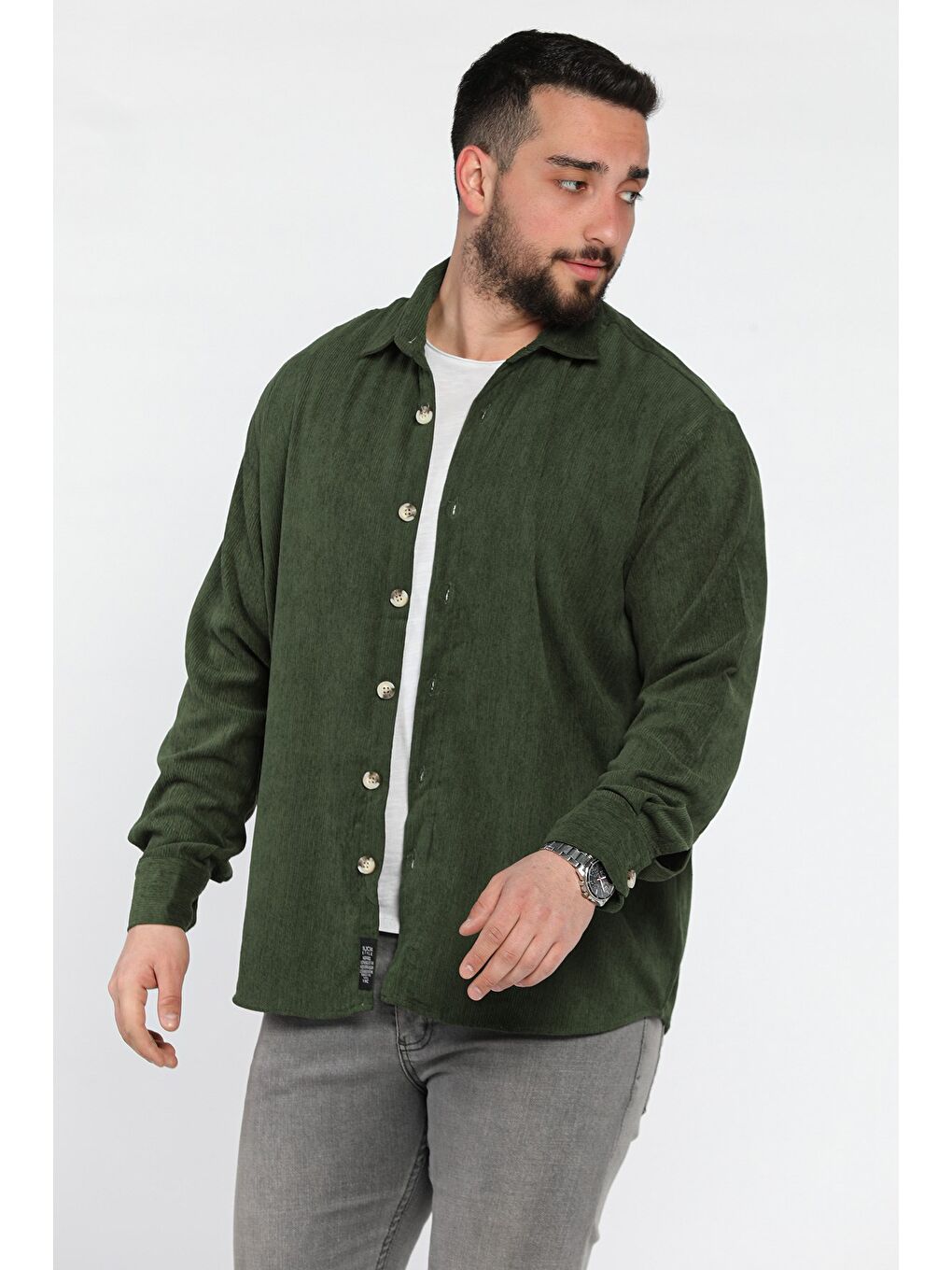 Haki Erkek Uzun Kol Gömlek-1