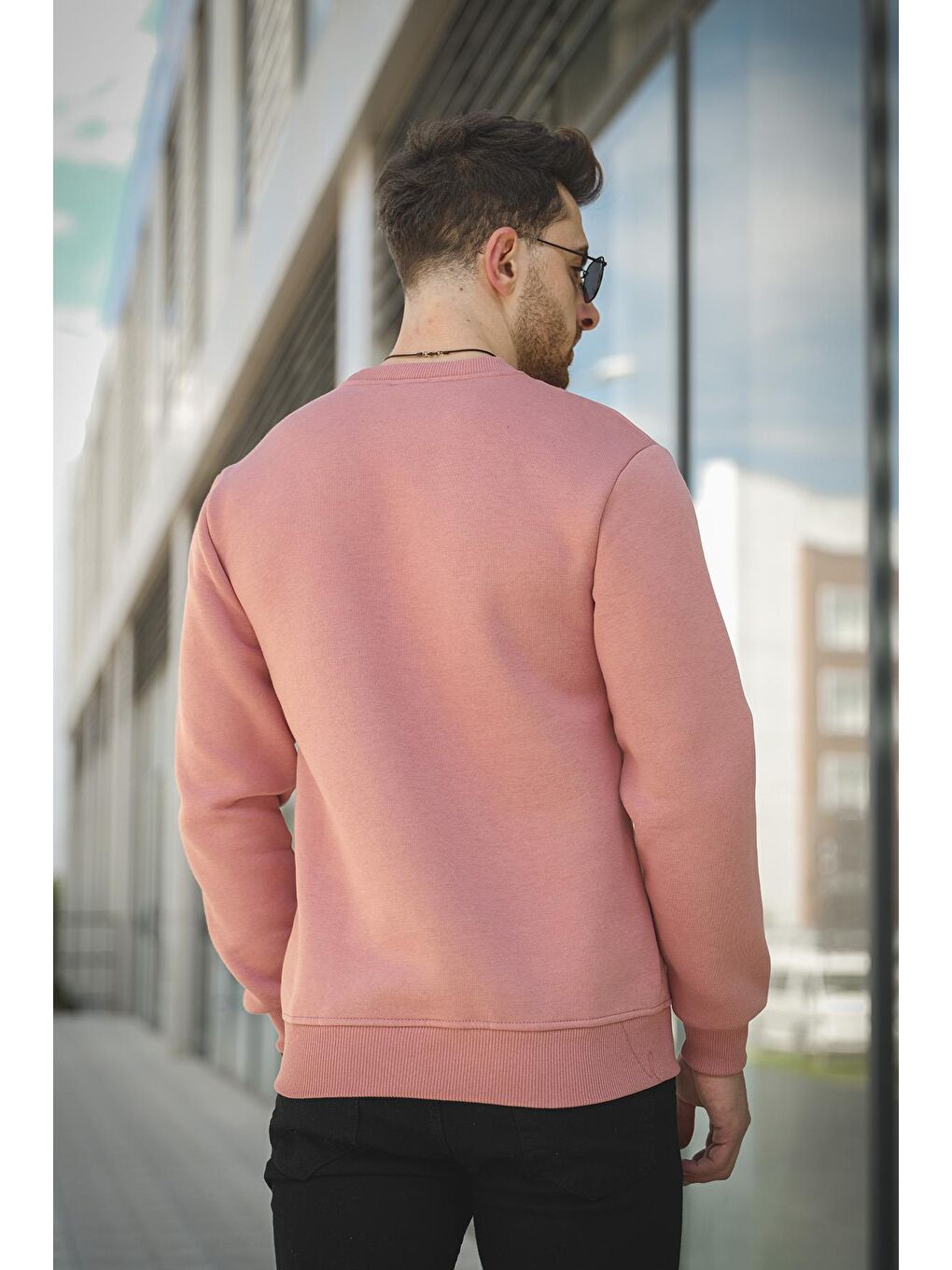 Oksit Pudra Fitted Üç İplik Şardonlu Pamuklu Bisiklet Yaka Sweatshirt - 3