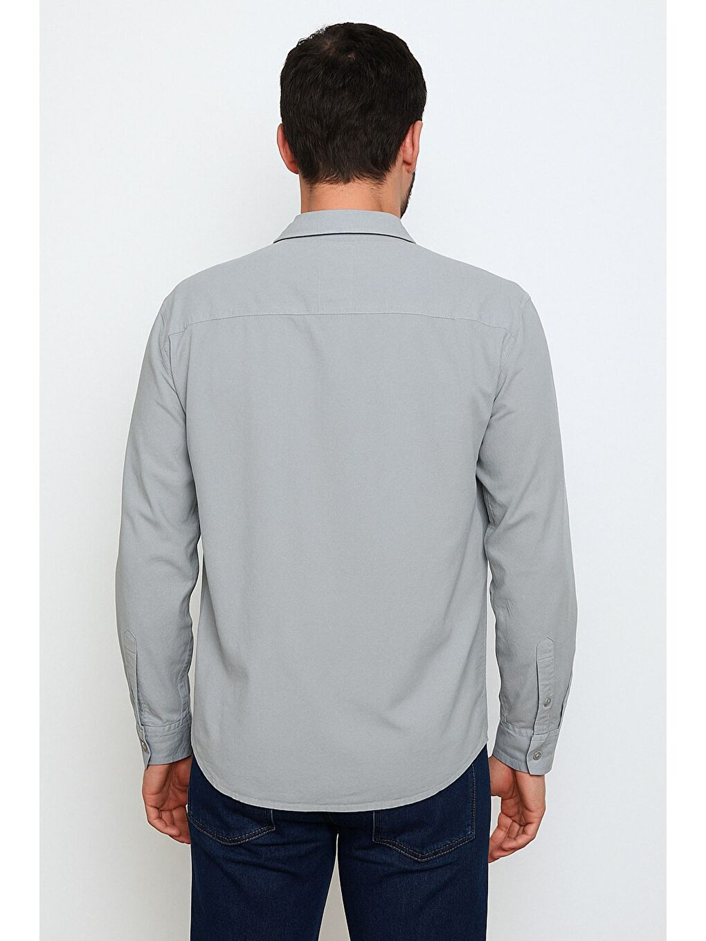 Gri Çift Cepli Erkek Uzun Kol Gömlek-1