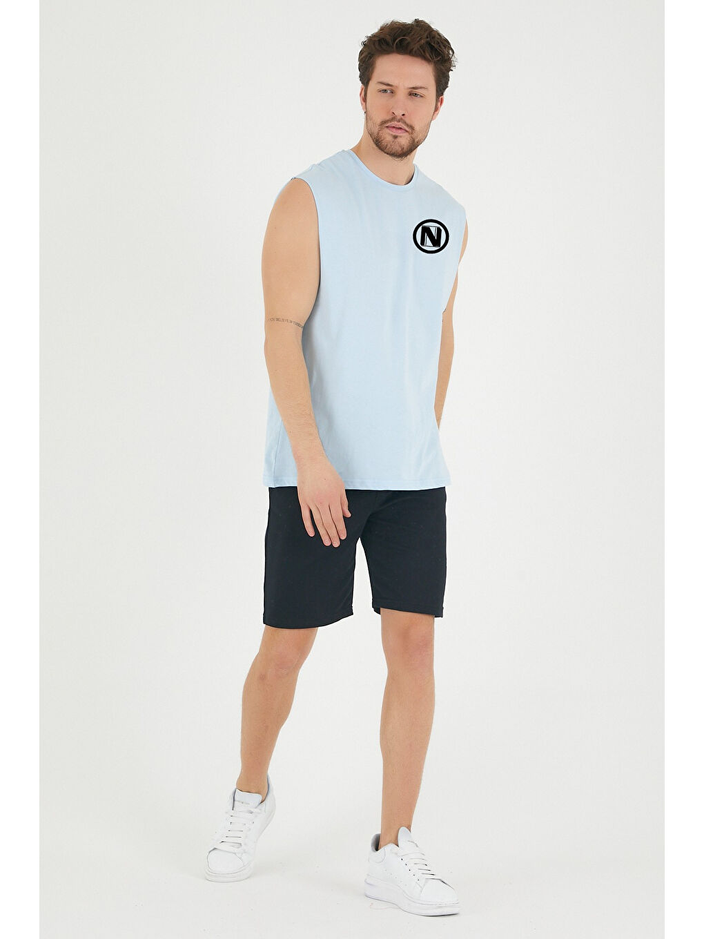 Mavi Erkek Kolsuz Bisiklet Yaka N Baskılı Regular Büyük Beden Tişört SPR25AT942-1