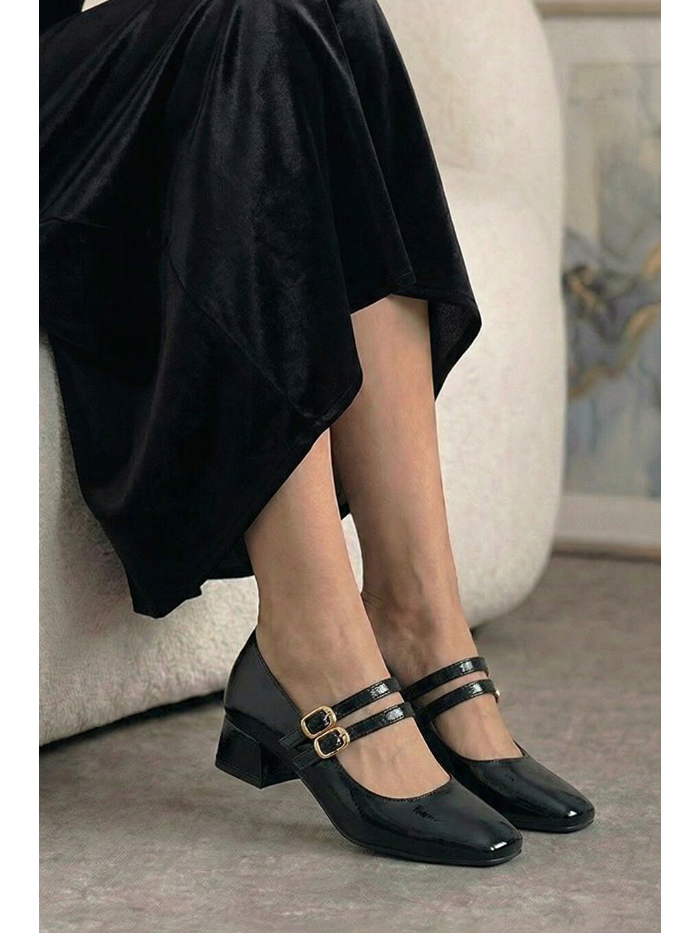 Siyah D0102 Günlük Ortopedik Kadın Klasik Topuklu Ayakkabı-2