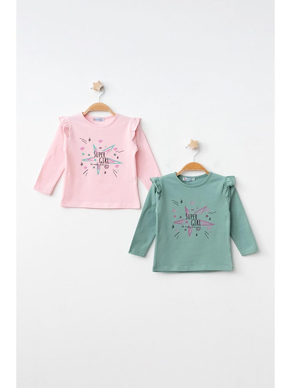 Pembe Super Girl Baskılı 2'Li Tişört 54356-1