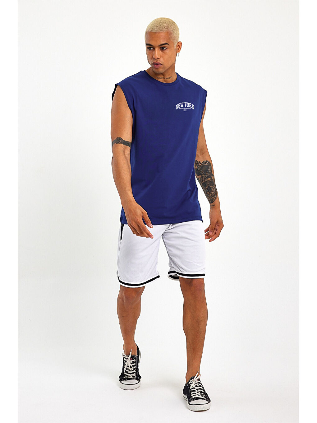 Mavi Erkek Kolsuz Bisiklet Yaka New York Baskılı Regular Büyük Beden Tişört SPR25AT941-1