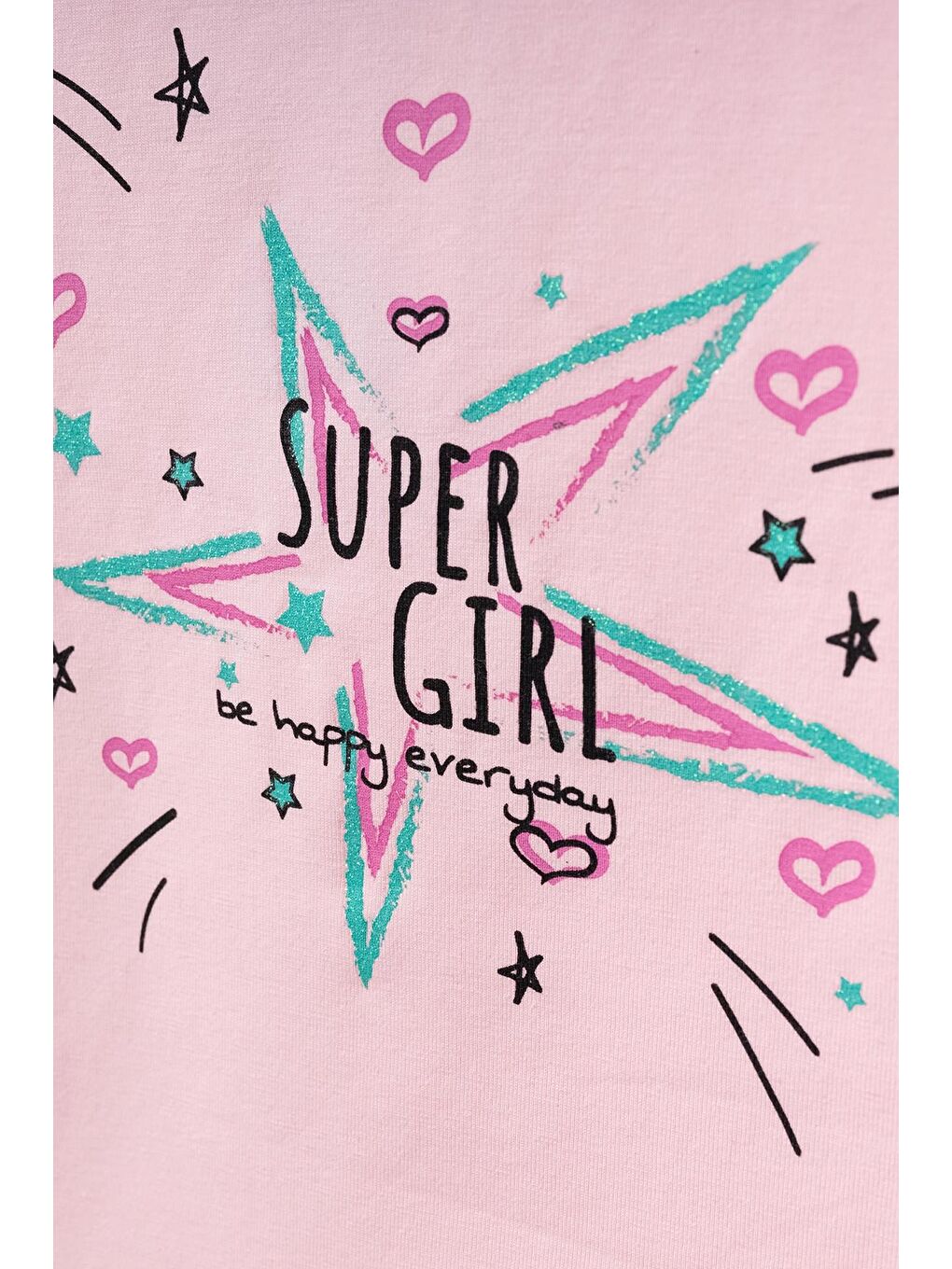 Pembe Super Girl Baskılı 2'Li Tişört 54356-1-1