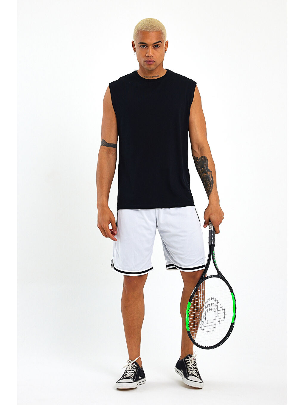 Siyah Erkek Kolsuz Bisiklet Yaka Düz Regular Büyük Beden Tişört SPR25AT940