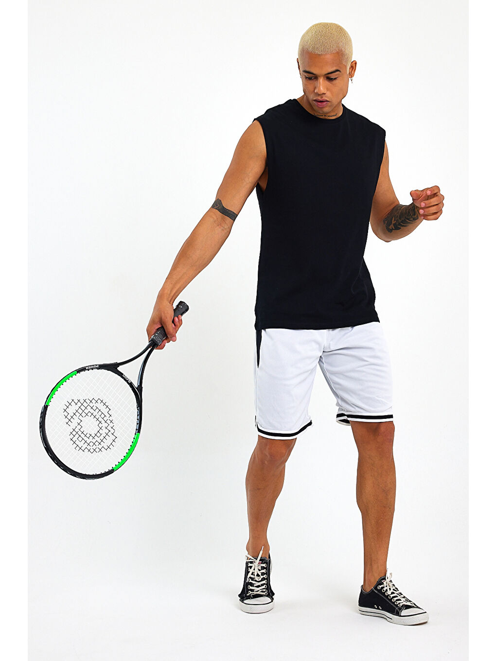 Siyah Erkek Kolsuz Bisiklet Yaka Düz Regular Büyük Beden Tişört SPR25AT940-1