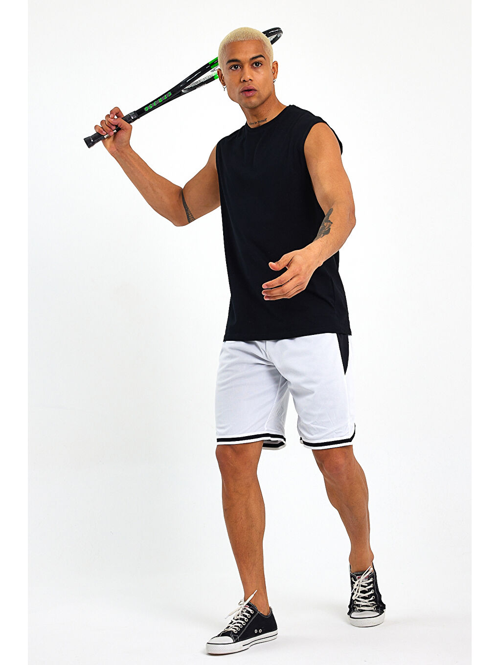 Siyah Erkek Kolsuz Bisiklet Yaka Düz Regular Büyük Beden Tişört SPR25AT940-2