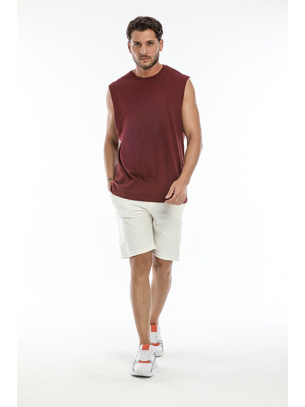 Bordo Erkek Kolsuz Bisiklet Yaka Düz Regular Büyük Beden Tişört SPR25AT940-1