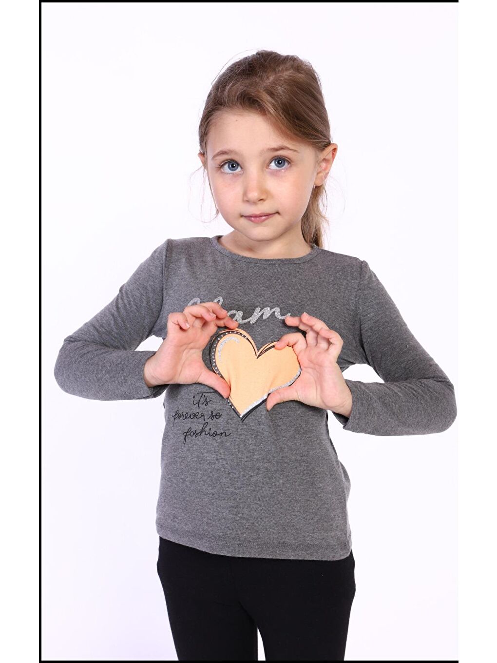 Antrasit Kız Çocuk Baskılı Tişört-1