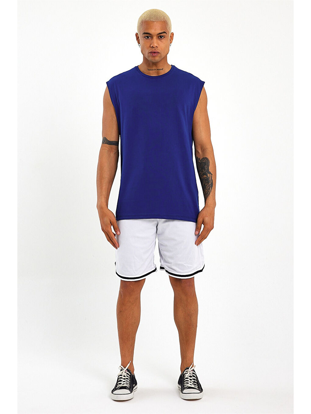 Mavi Erkek Kolsuz Bisiklet Yaka Düz Regular Büyük Beden Tişört SPR25AT940-1