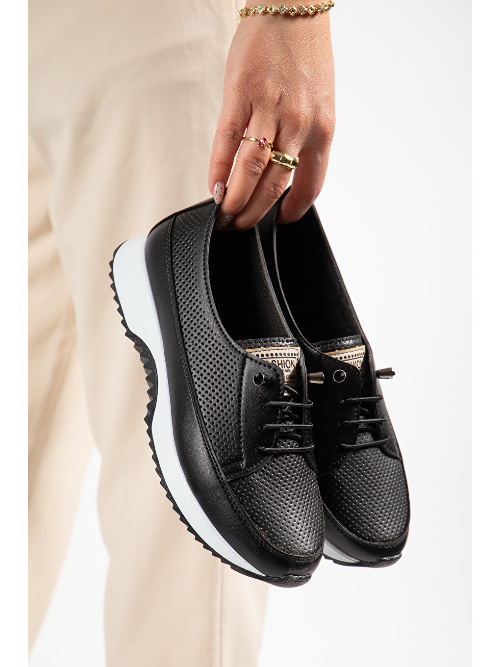 Siyah D0609 Günlük Ortopedik Kadın Sneaker Spor Ayakkabı-2