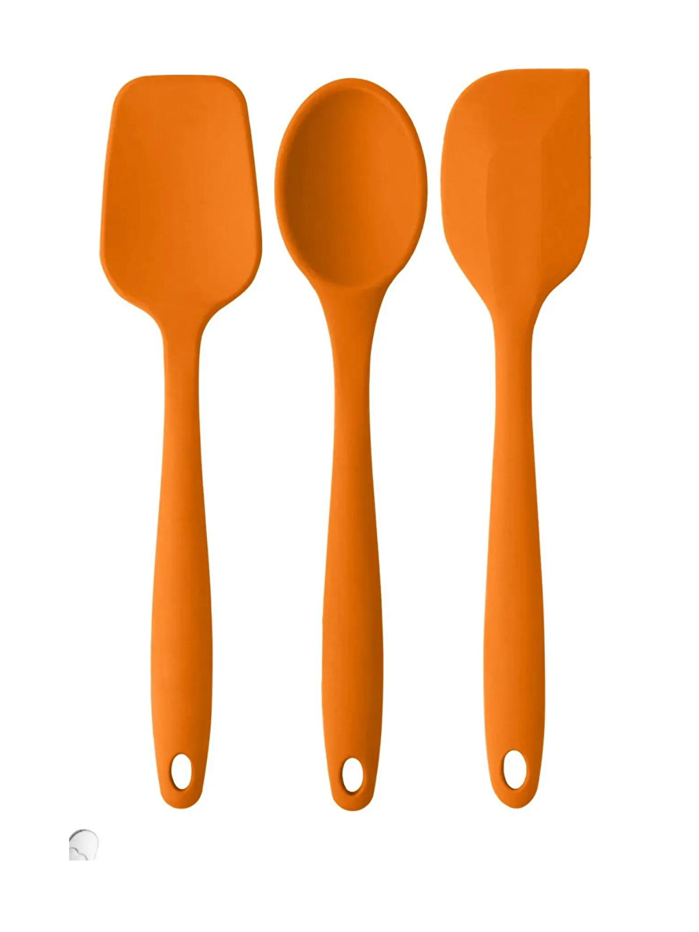 Kitchen Design Lab Turuncu Büyük Boy Yanmaz Yapışmaz Silikon Turuncu Kaşık, Düz Spatula, Yassı Spatula 3’lü Set Turuncu