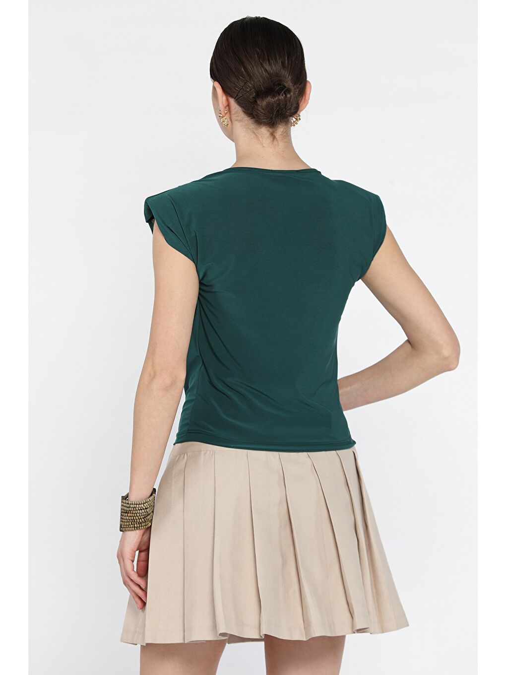 Yeşil Omuz Vatkalı Drapeli Kadın Bluz-2