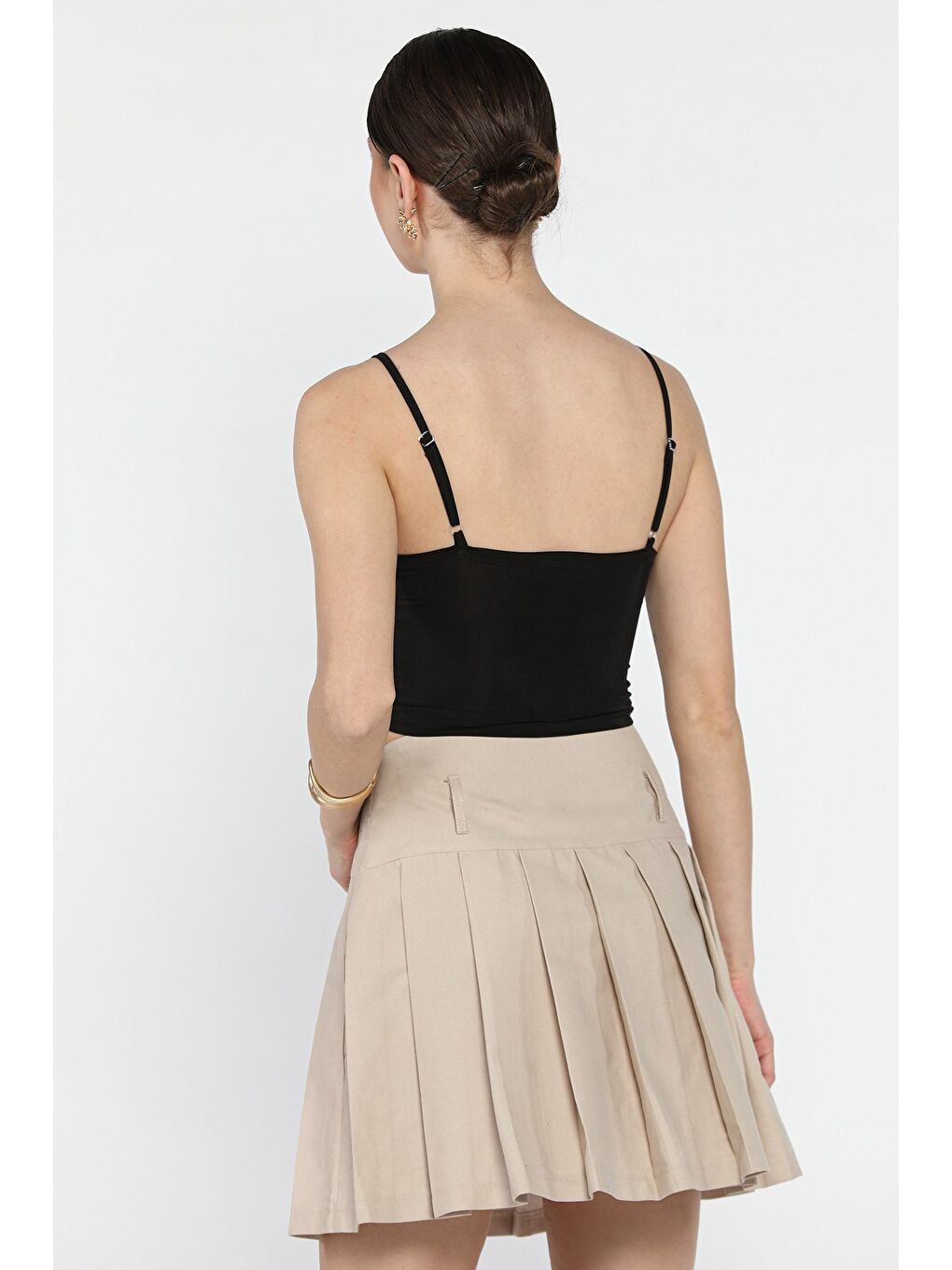 Siyah Kadın Ayarlanabilir Askılı Elastanlı Crop Top Bluz-2