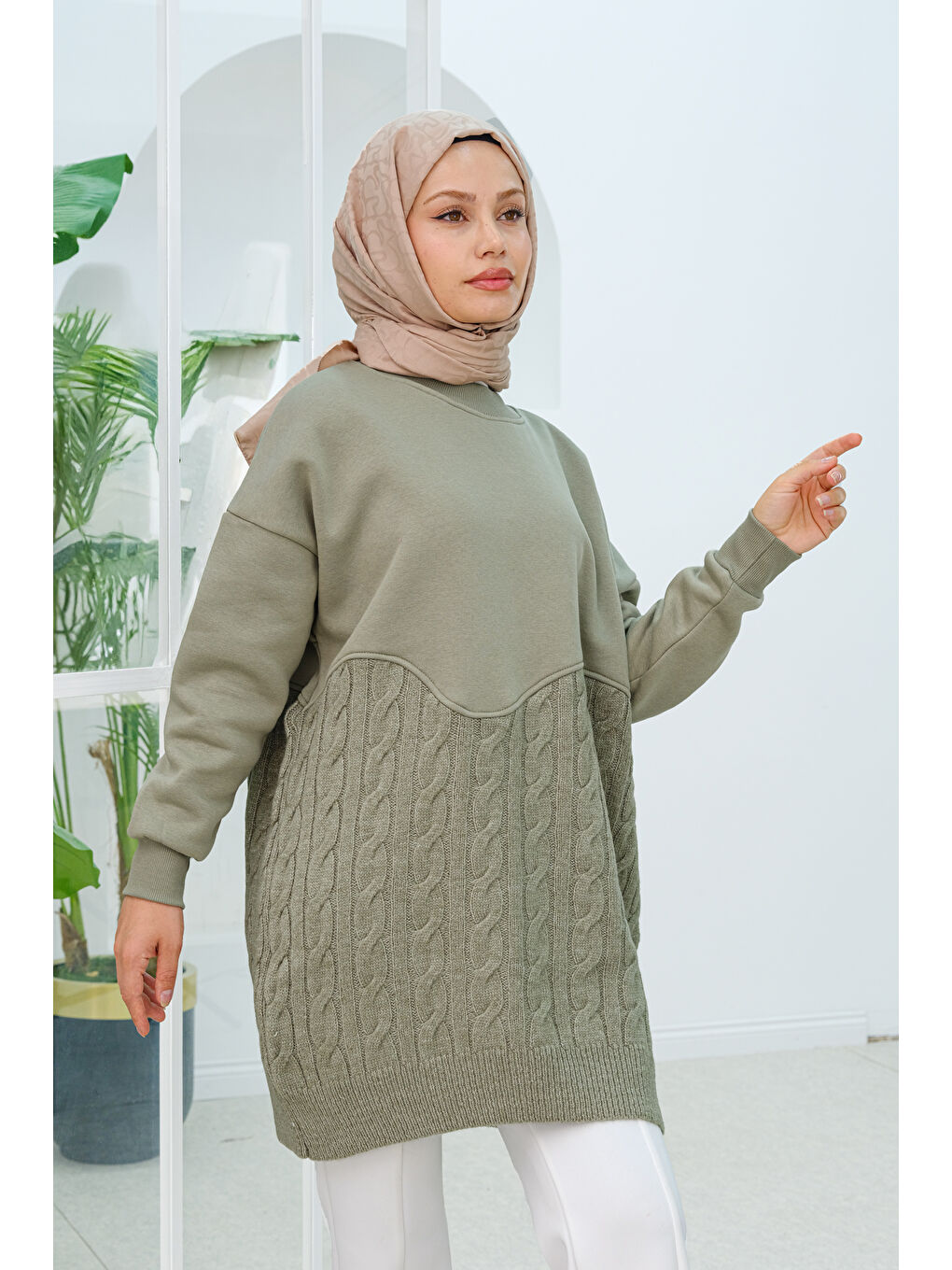 Locco Moda Robadan Triko Oversize Sweatshirt  Fıstık Yeşil