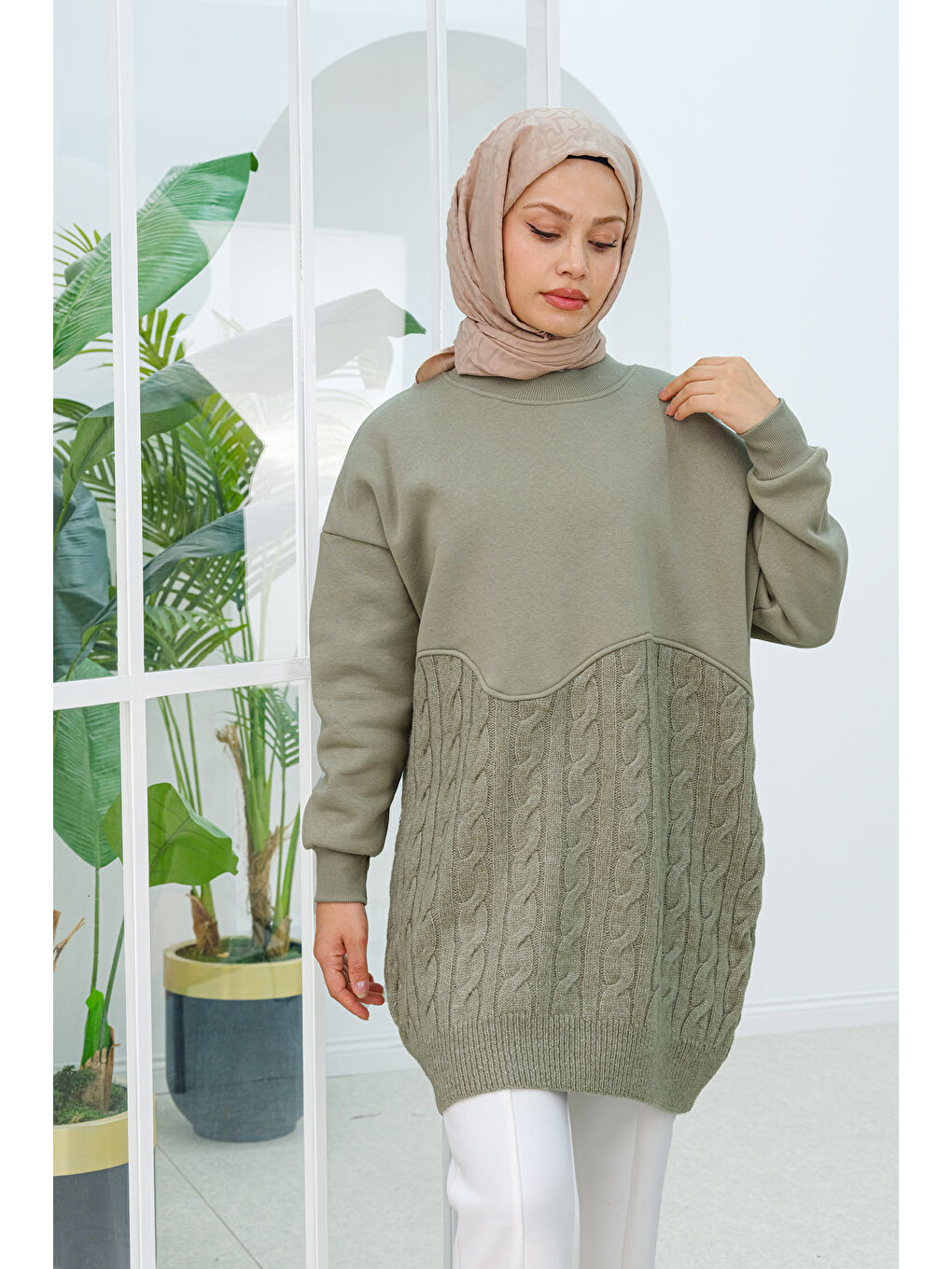 Locco Moda Robadan Triko Oversize Sweatshirt  Fıstık Yeşil - 1