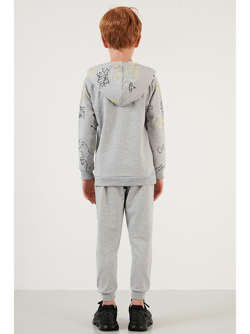 Gri Desenli Kapüşonlu Cepli   100 Pamuk Spor Takım 59215422-3