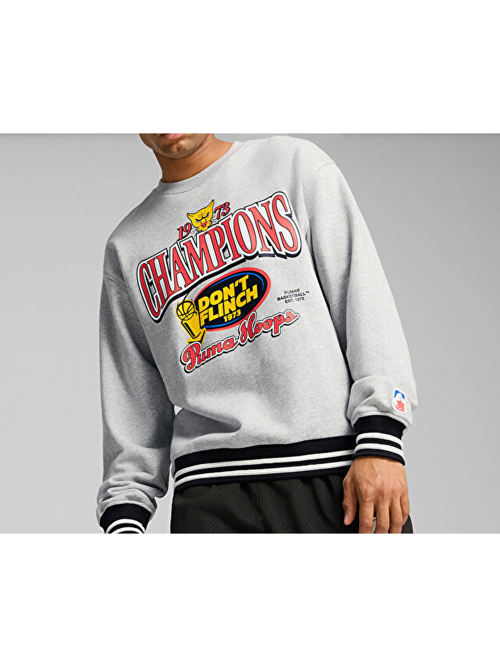 Puma Champs Crew Erkek Basketbol Sweatshirts 62720901 Gri-2