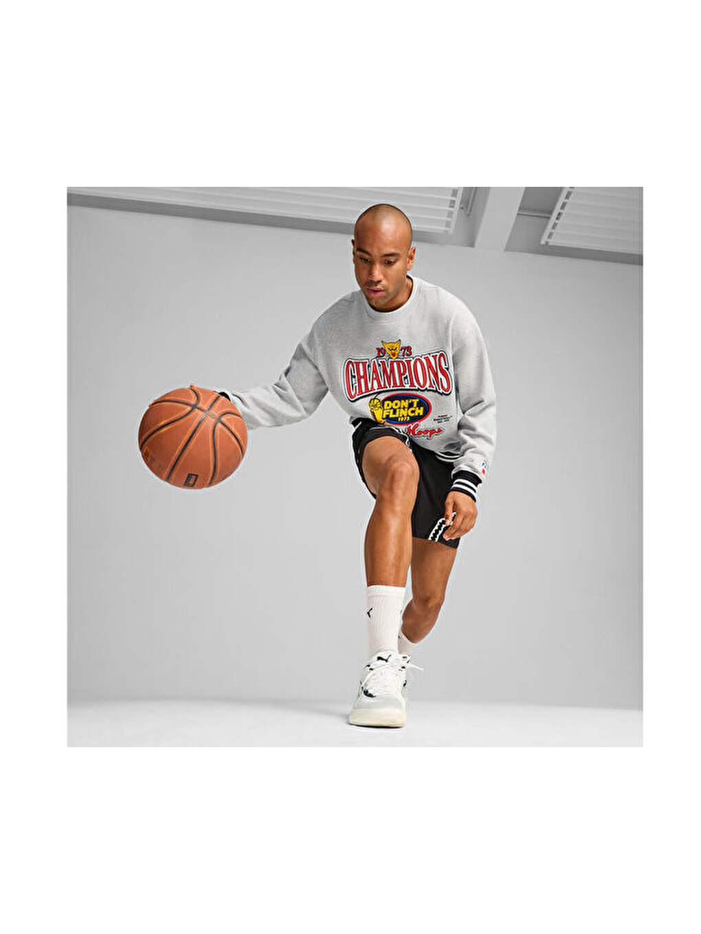Puma Champs Crew Erkek Basketbol Sweatshirts 62720901 Gri-6