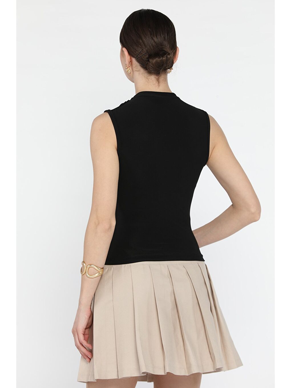 Siyah Kadın Büzgü Detaylı Elastanlı Bluz-2