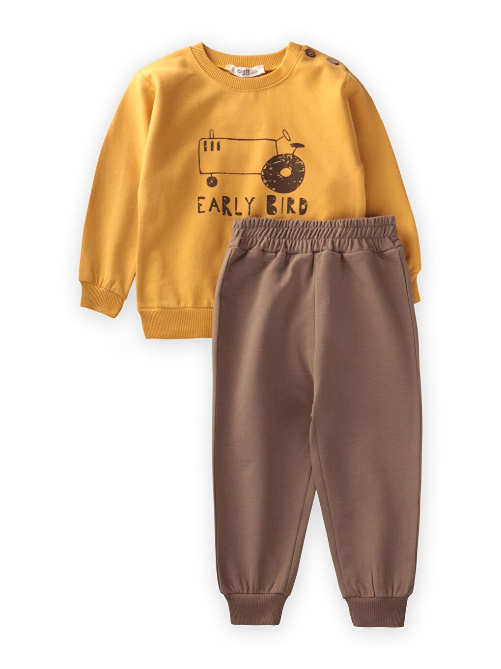 Early Bırd Baskılı Sweatshirt Takım 1-5 Yaş Hardal Sarı