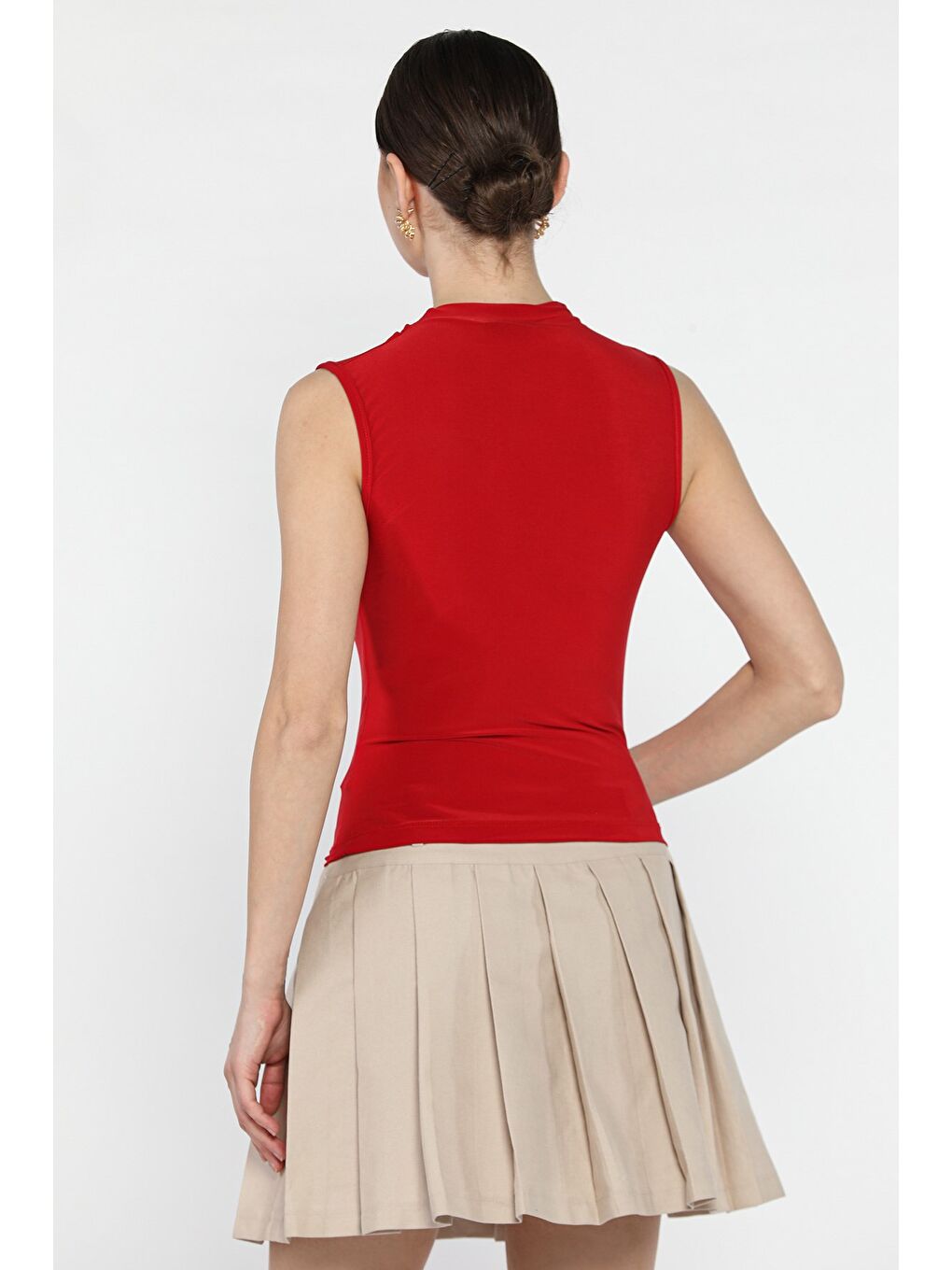 Kırmızı Kadın Büzgü Detaylı Elastanlı Bluz-2