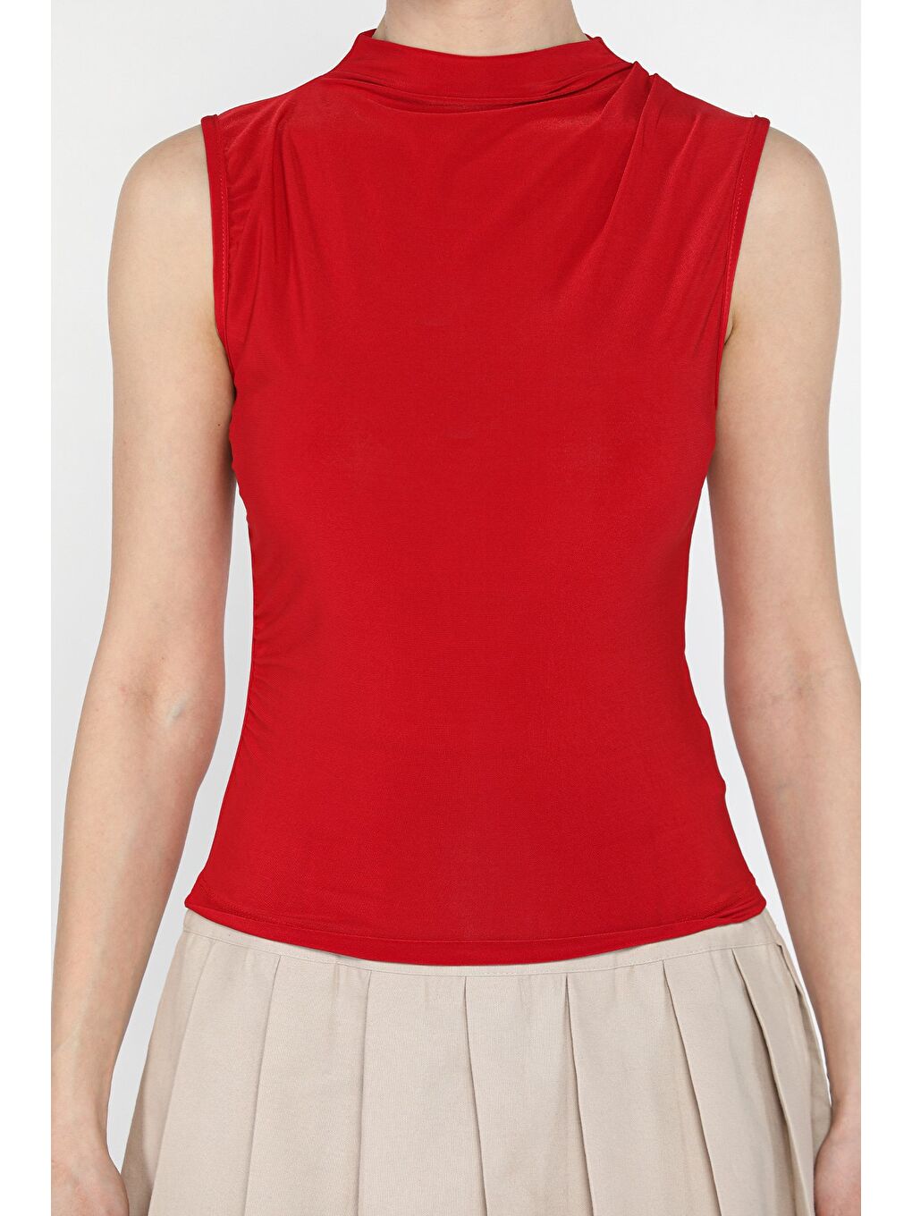 Kırmızı Kadın Büzgü Detaylı Elastanlı Bluz-3