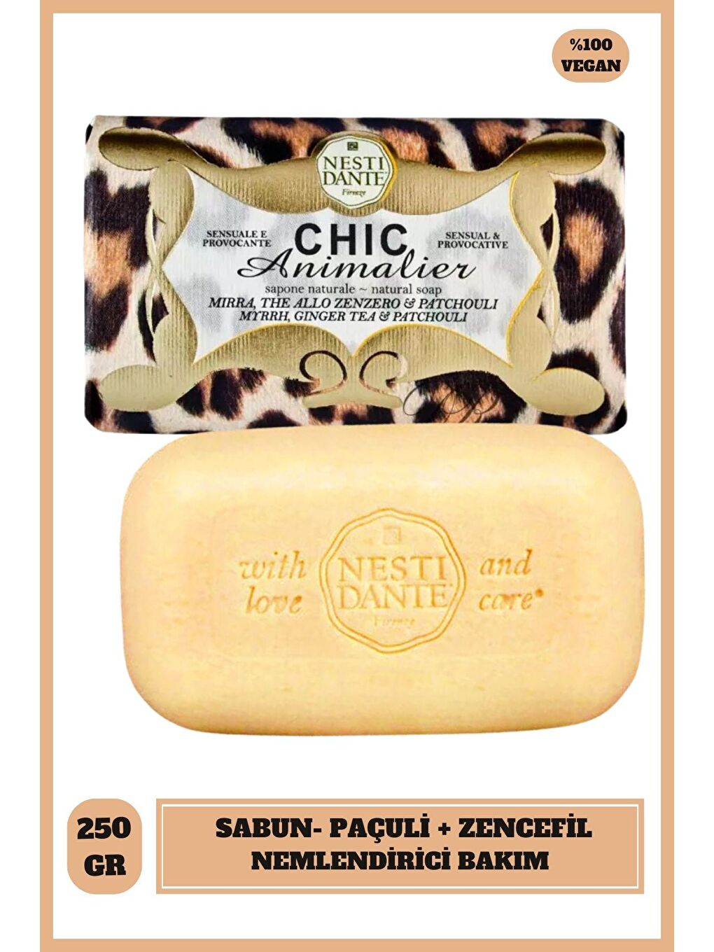 Nesti Dante Renksiz Sabun Chic Animalier Bronze Paçuli ve Zencefil Kokusu Arındırıcı Vegan Bakım 250 g