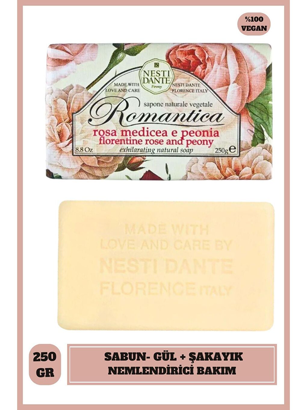 Nesti Dante Sabun Romantica Florentine Rose and Peony Gül ve Şakayık Vegan Bakım 250 g