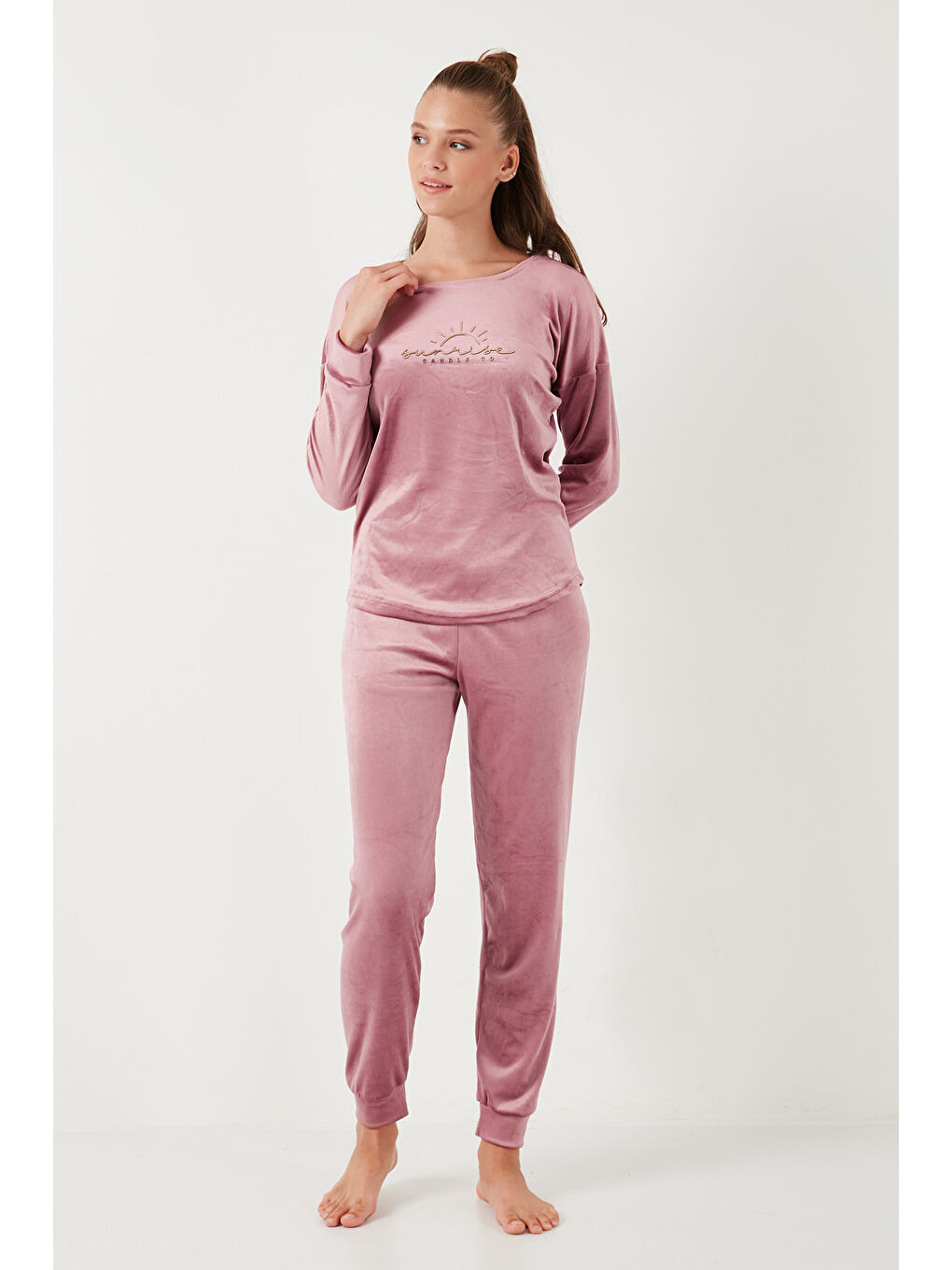 Lela Pudra Pembe Standart Fit Bisiklet Yaka Kadın Pijama Takımı 6094201 - 1